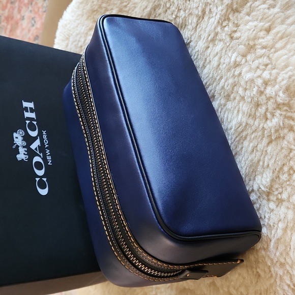 NWT IOB Coach Cadet Blue Glove Tanned Leather Men's Overnight Shave Kit 🖤🪒💙 - Picture 6 of 16